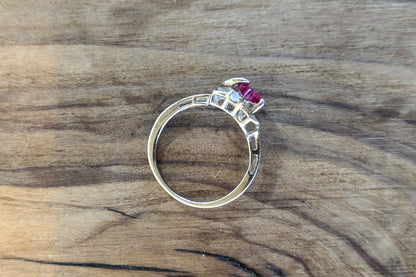 Stunning Gold Plated Silver Ruby Heart Ring - Size 7 - Stamped and Tested Sterling Silver - Heart Ruby Cut - Heart Sterling Outline