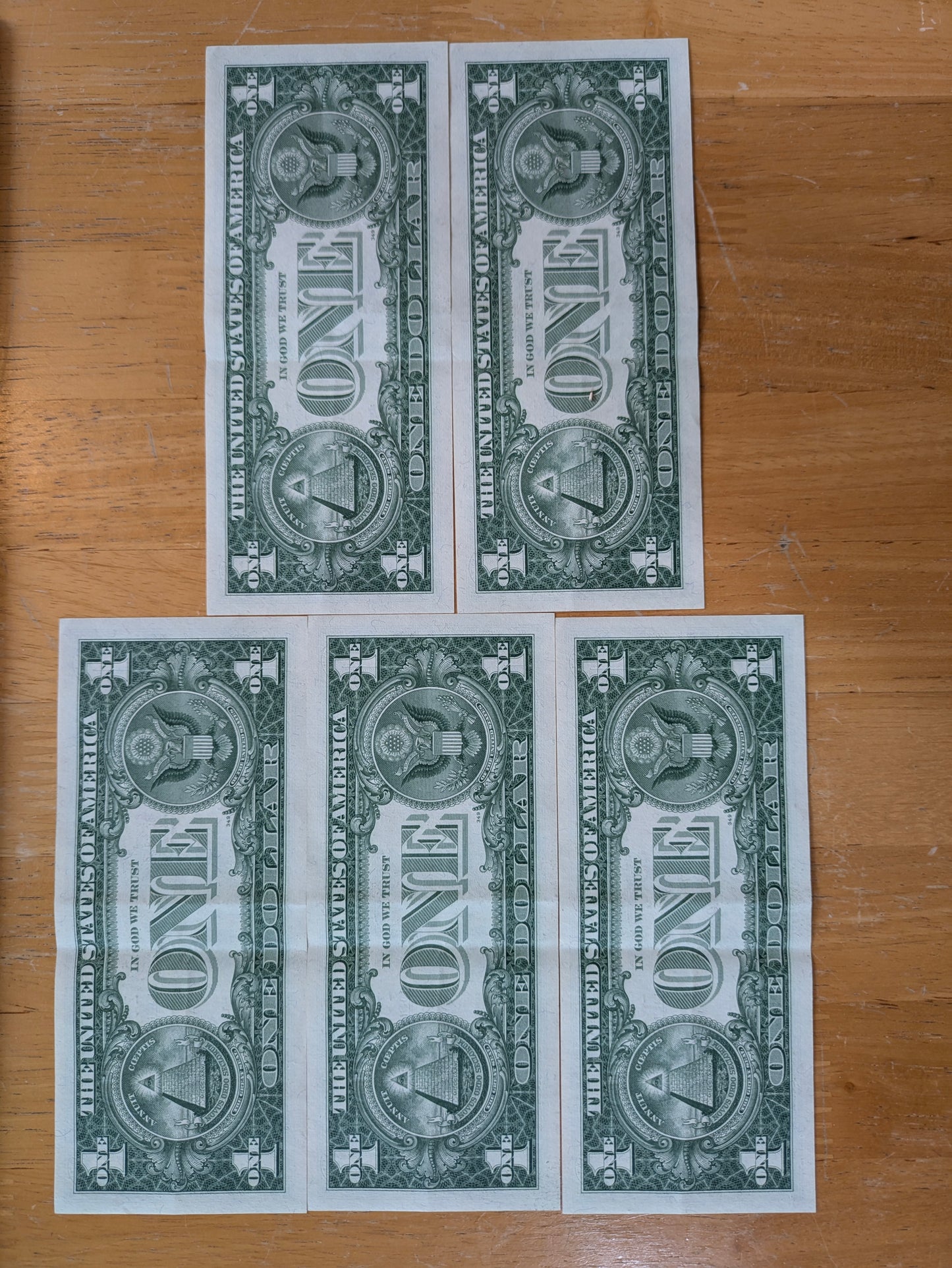 Set of Five 1957 Silver Cert Sequential Notes - Consecutive Serial Numbers - 1957 Silver Cert Blue Seal Banknotes - Fr#1619