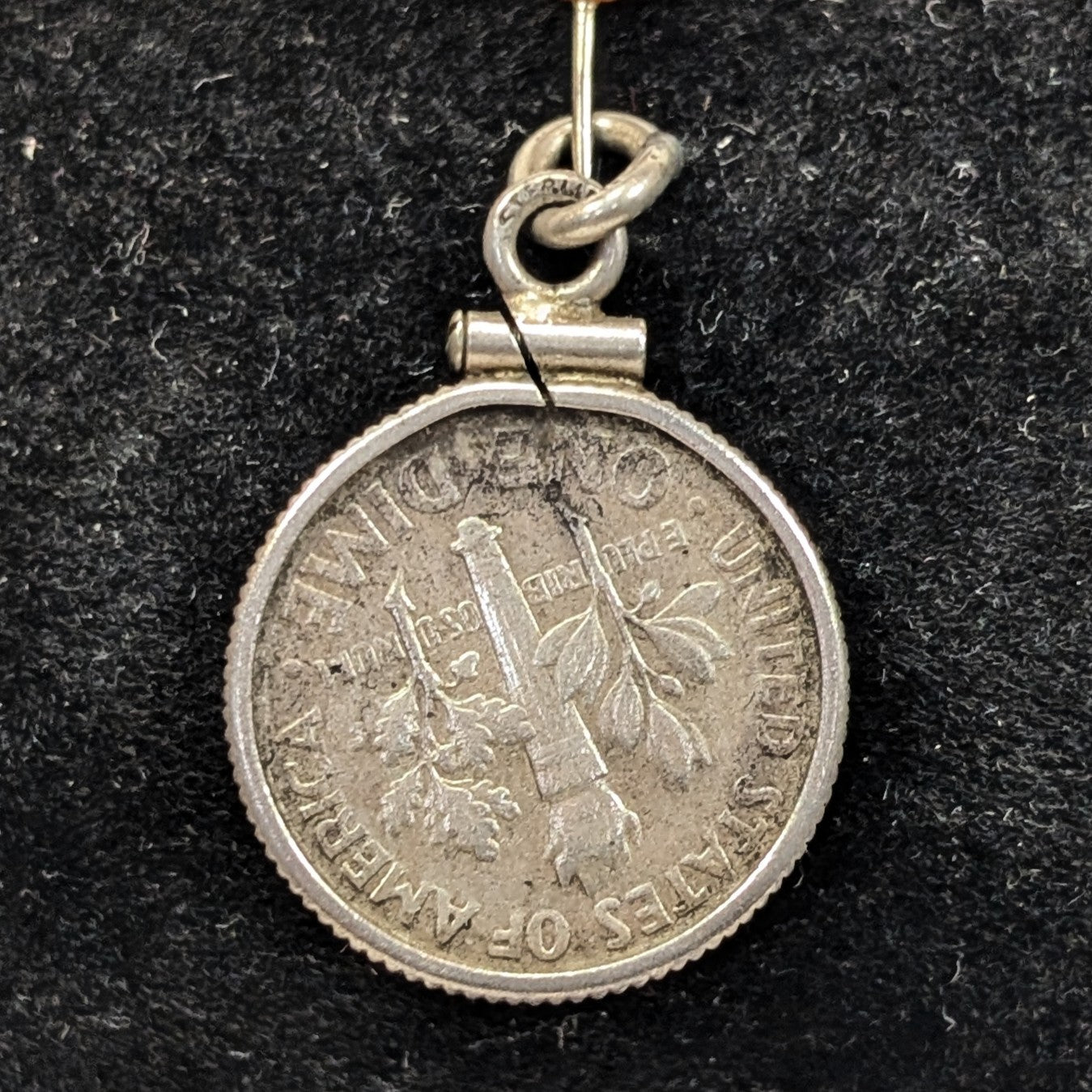 Silver 1962 Dime Charm in Sterling Bezel Pendant - Franklin Roosevelt .900 and .925 Silver