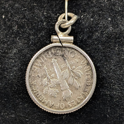 Silver 1962 Dime Charm in Sterling Bezel Pendant - Franklin Roosevelt .900 and .925 Silver
