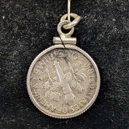 Silver 1962 Dime Charm in Sterling Bezel Pendant - Franklin Roosevelt .900 and .925 Silver