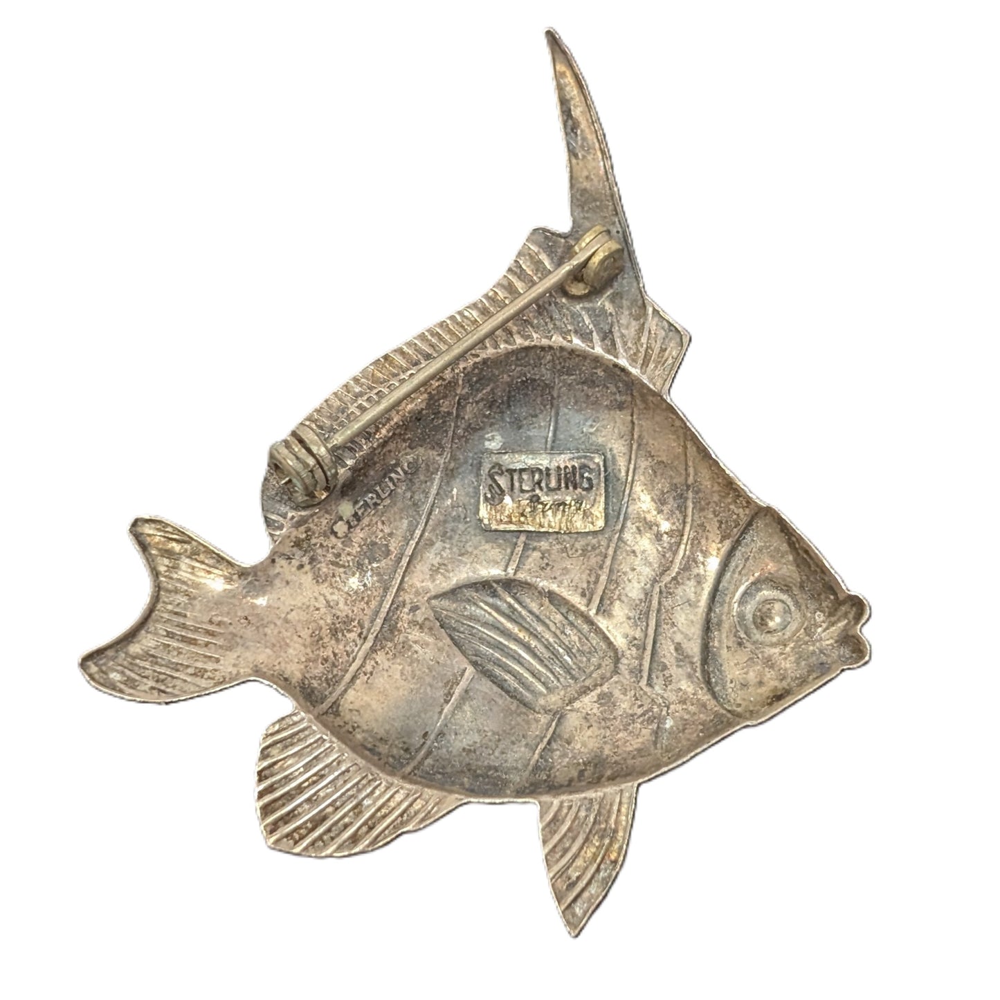 Vintage Sterling Angelfish Pin - Estate Jewelry Brooch-  925 Silver 5.6 Grams