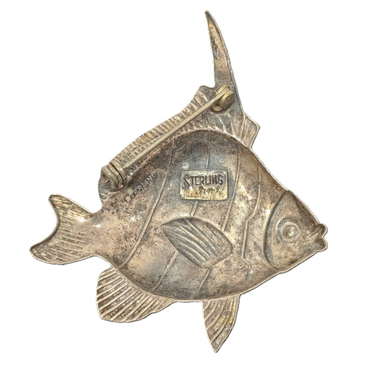 Vintage Sterling Angelfish Pin - Estate Jewelry Brooch-  925 Silver 5.6 Grams