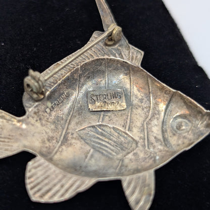 Vintage Sterling Angelfish Pin - Estate Jewelry Brooch-  925 Silver 5.6 Grams