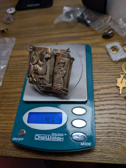 Sterling Llama & Peasant Storyteller Folk Art Panel Bracelet Hand signed "MM" Incan Peru