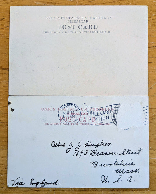 Lot of 2 1900s Gibraltar Casemates Square and Rosia Road Postcards - One Postmarked 1905 - Antique Gibraltar Island Scenes Postcards