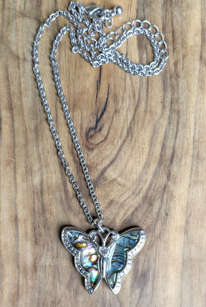 Butterfly Abalone Shell Necklace - Butterfly charm Necklace with Abalone Shell Inlay