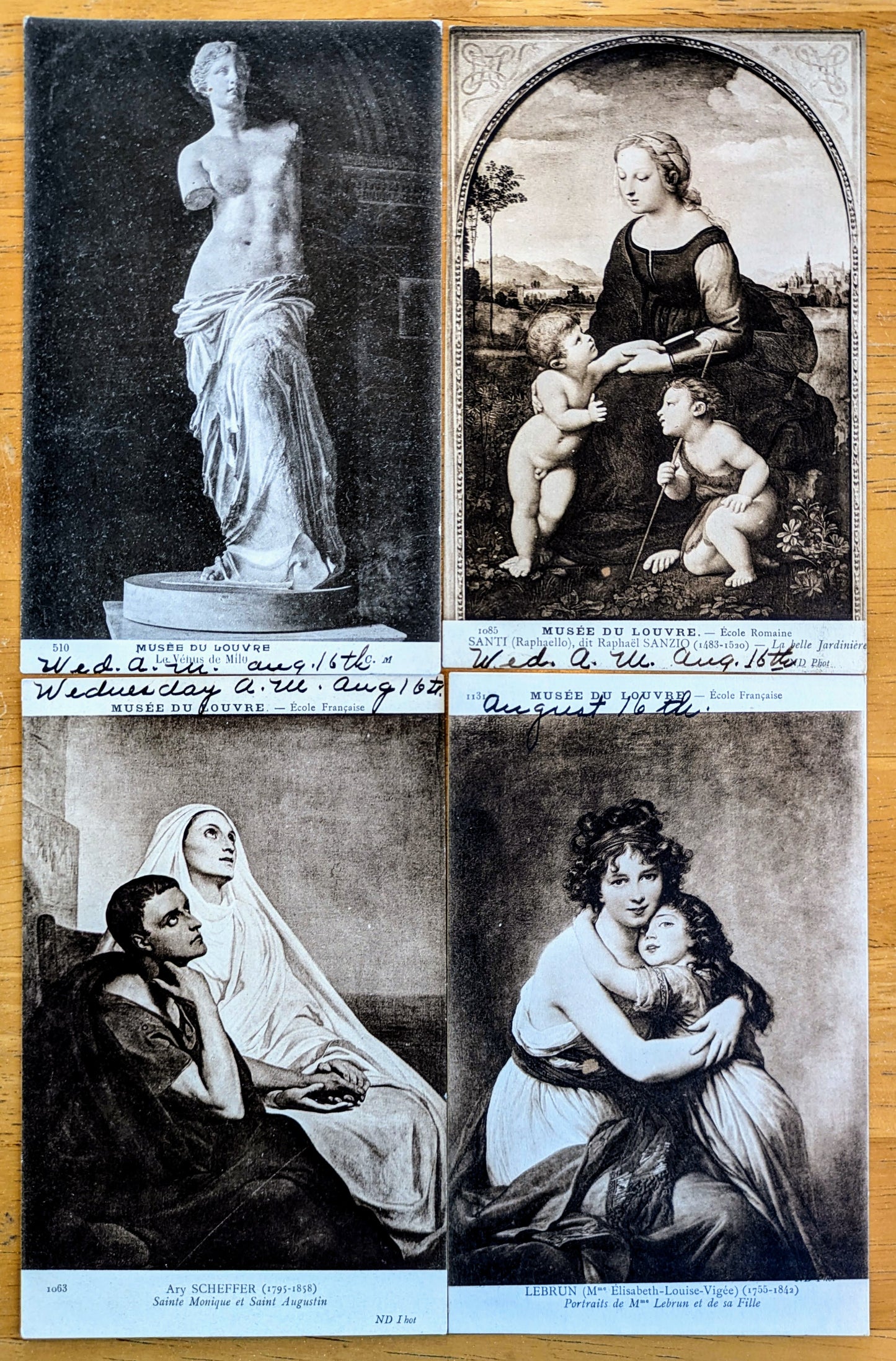 Lot of 4 1910s Louvre Museum Artwork Black and White Postcards - Paris France Museum - Vintage Musee du Louvre Lithograph Postcards