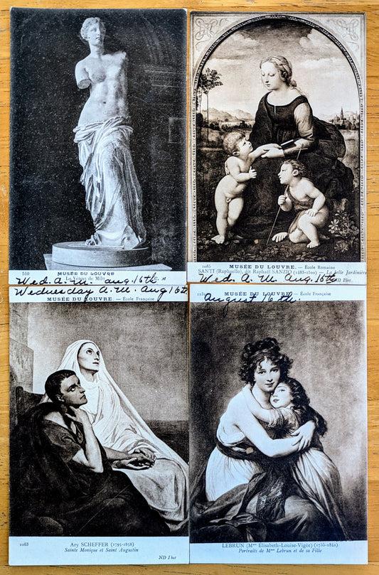 Lot of 4 1910s Louvre Museum Artwork Black and White Postcards - Paris France Museum - Vintage Musee du Louvre Lithograph Postcards