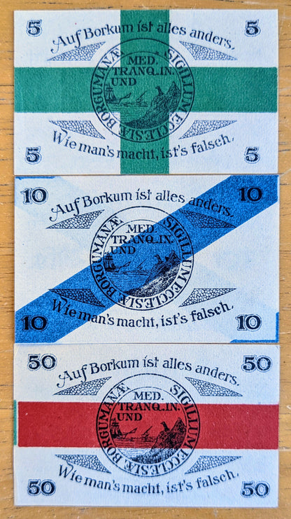 1920 Nordseebad Borkum Germany 5, 10, 50 Pfennig Notgeld Set - Lighthouse Notgeld - 1920 German Emergency Currency Pfennig Note Set