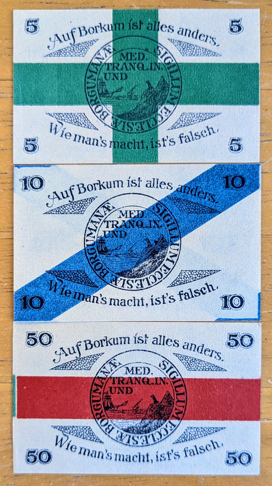 1920 Nordseebad Borkum Germany 5, 10, 50 Pfennig Notgeld Set - Lighthouse Notgeld - 1920 German Emergency Currency Pfennig Note Set