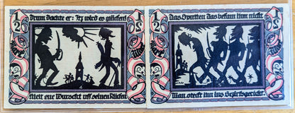 1921 Glauchau Germany 1/2 Mark Notgeld Set of 2 - Silhouette Series, No. 4 and 5 - 1921 German Emergency Currency 50 Pfennig Notes