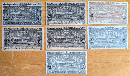 Rare 1920 Pochlarn Austria Heller Notgeld Complete Set - 10, 20, 30, 40, 50, 60, 80 Heller - 1920 Austria Emergency Note Full Heller Set