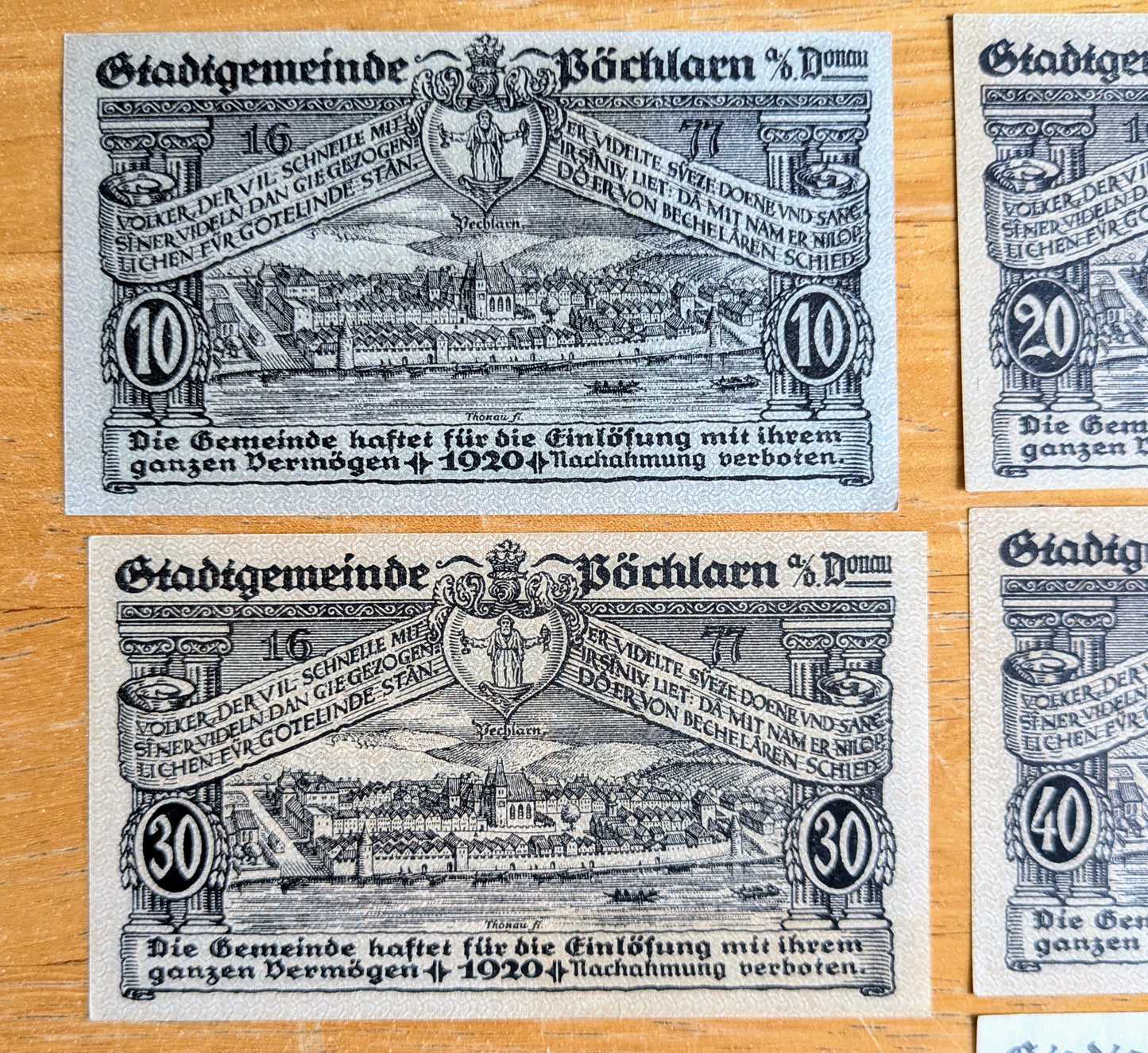 Rare 1920 Pochlarn Austria Heller Notgeld Complete Set - 10, 20, 30, 40, 50, 60, 80 Heller - 1920 Austria Emergency Note Full Heller Set
