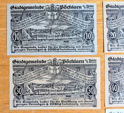 Rare 1920 Pochlarn Austria Heller Notgeld Complete Set - 10, 20, 30, 40, 50, 60, 80 Heller - 1920 Austria Emergency Note Full Heller Set
