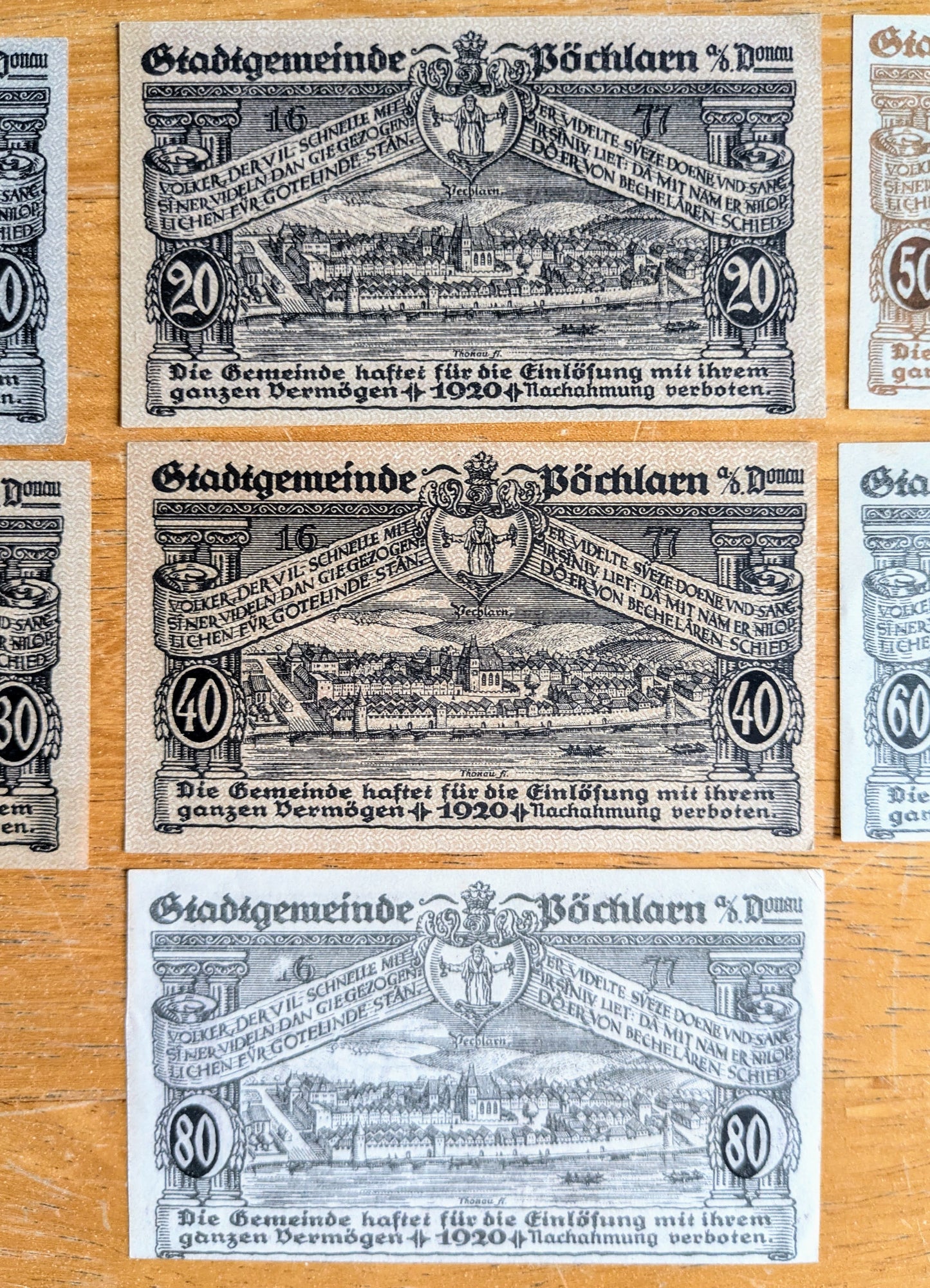 Rare 1920 Pochlarn Austria Heller Notgeld Complete Set - 10, 20, 30, 40, 50, 60, 80 Heller - 1920 Austria Emergency Note Full Heller Set