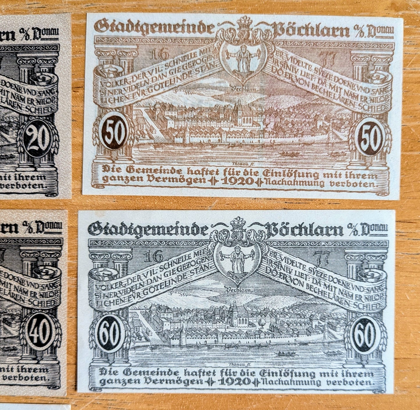 Rare 1920 Pochlarn Austria Heller Notgeld Complete Set - 10, 20, 30, 40, 50, 60, 80 Heller - 1920 Austria Emergency Note Full Heller Set