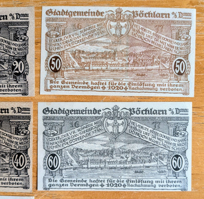 Rare 1920 Pochlarn Austria Heller Notgeld Complete Set - 10, 20, 30, 40, 50, 60, 80 Heller - 1920 Austria Emergency Note Full Heller Set