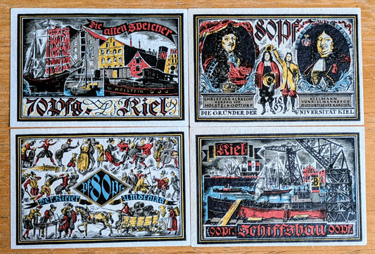 1921 Kiel Autumn Week Germany 70, 80, 90 Pfennig Notgeld Set - German Emergency Currency - 1921 German Herbstwoche Note Set