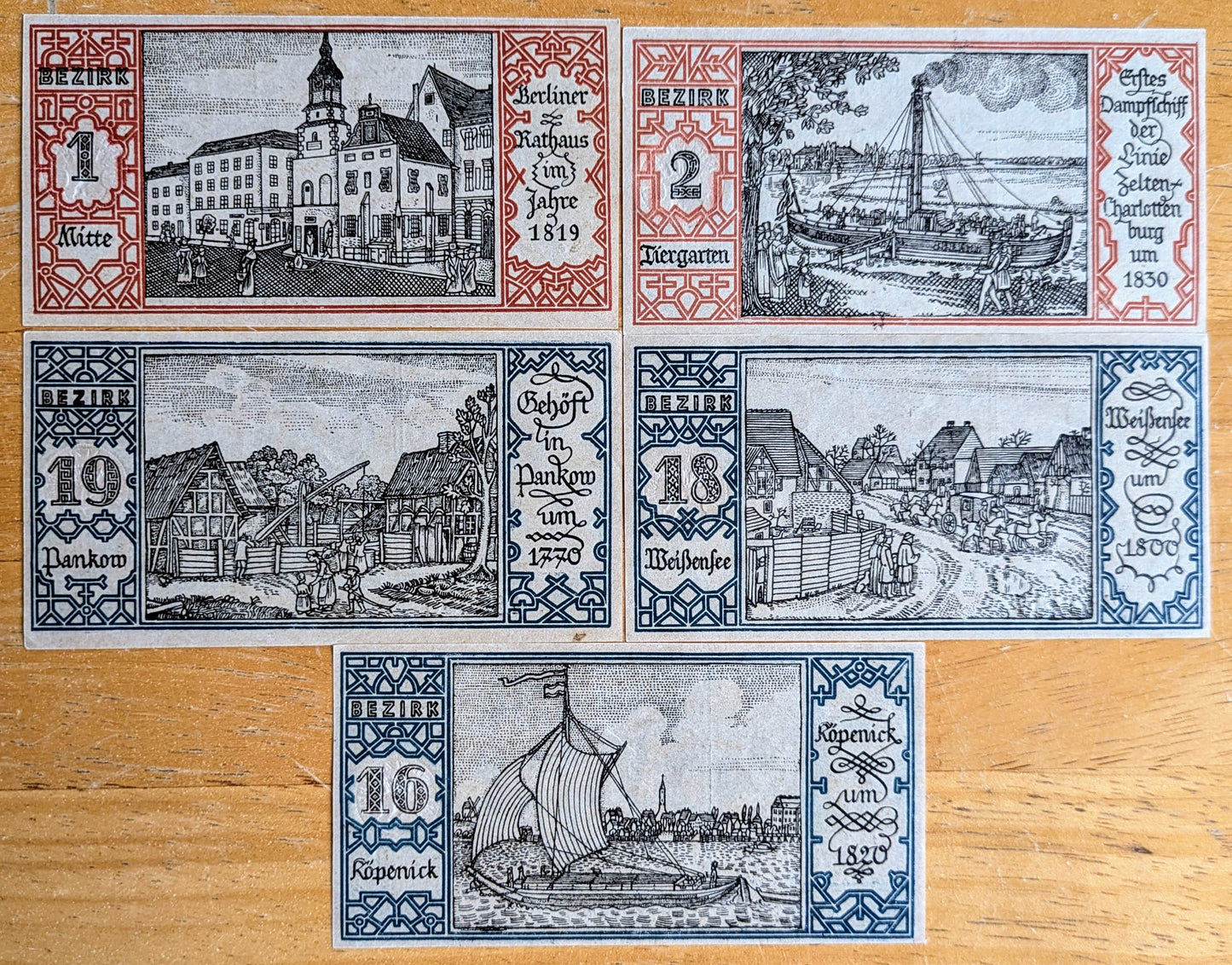 1921 Berlin Germany 50 Pfennig Notgeld Set - Set of 5, Landscapes Series - German Emergency Currency - 1921 German Fifty Pfennig Note Set