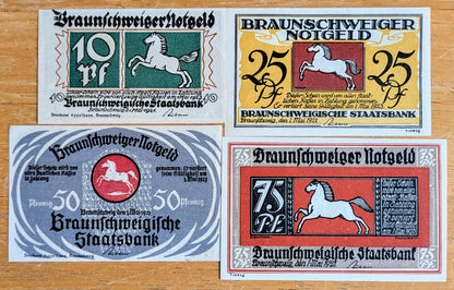 1921 Braunschweiger 10, 25, 50, 75 Pfennig Notgeld Set - Bad Harzburg Series - 1921 German Emergency Complete Notgeld Set
