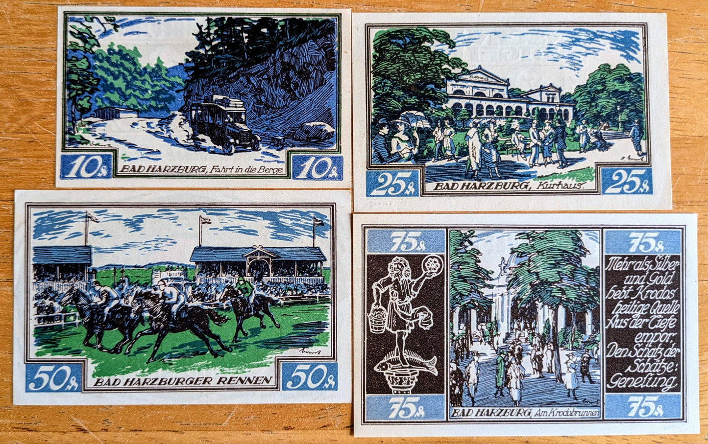 1921 Braunschweiger 10, 25, 50, 75 Pfennig Notgeld Set - Bad Harzburg Series - 1921 German Emergency Complete Notgeld Set