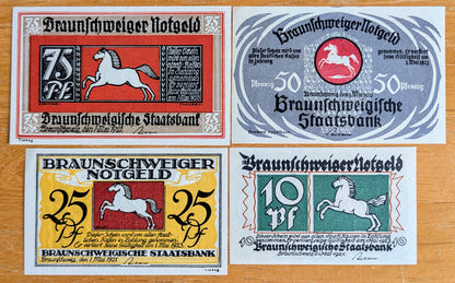 1921 Braunschweiger 10, 25, 50, 75 Pfennig Notgeld Set - Bad Blankenburg Series - 1921 German Emergency Complete Notgeld Set