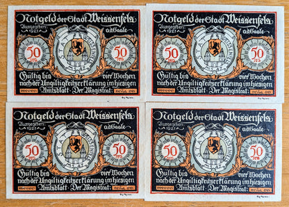 1921 Weissenfels Germany 50 Pfennig Notgeld Set - Shoemaking Series Set - German Emergency Currency - 1921 German Fifty Pfennig Note Set