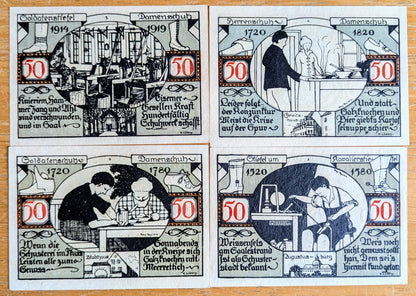 1921 Weissenfels Germany 50 Pfennig Notgeld Set - Shoemaking Series Set - German Emergency Currency - 1921 German Fifty Pfennig Note Set