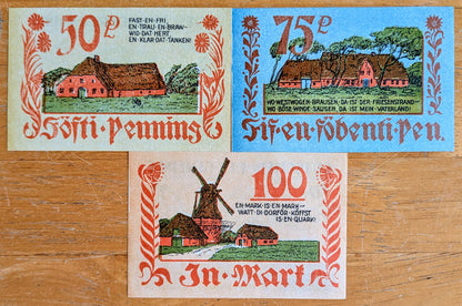 1922 Bordelum in Nordfriesland Germany Notgeld Set - Complete Set - Rather Dead Than Enslaved Series - 1922 German Emergency Pfennig Set