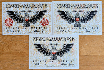 1921 Lubeck Germany 50 Pfennig Notgeld Set - Calligraphy Series, Nordic Week Stamp - 1921 German Emergency Half Mark Notes
