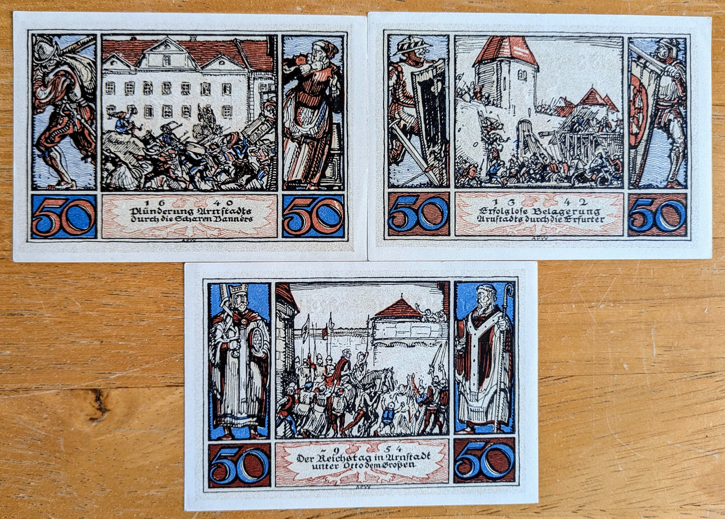 1921 Arnstadt Germany 50 Pfennig Notgeld Set - Historical Events Series, Half Set - 1921 German Emergency Fifty Pfennig Notes