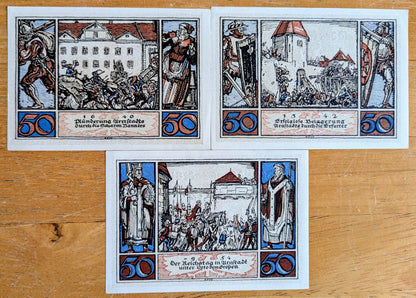 1921 Arnstadt Germany 50 Pfennig Notgeld Set - Historical Events Series, Half Set - 1921 German Emergency Fifty Pfennig Notes