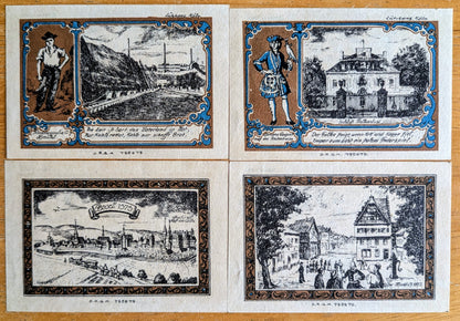 1921 Bruhl bei Koln Germany Notgeld Set of 4 - Handwritten Dates/Signatures - German Emergency Currency - 1921 German Note Series Set