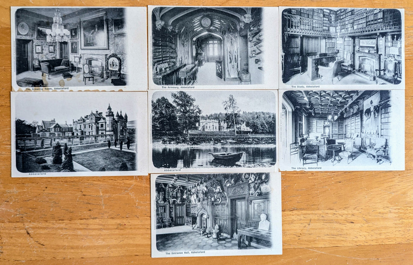 Lot of 7 1900s Abbotsford Scotland Postcards - Valentines Land O' Scott Series - Antique Abbotsford Castle Black and White Postcards