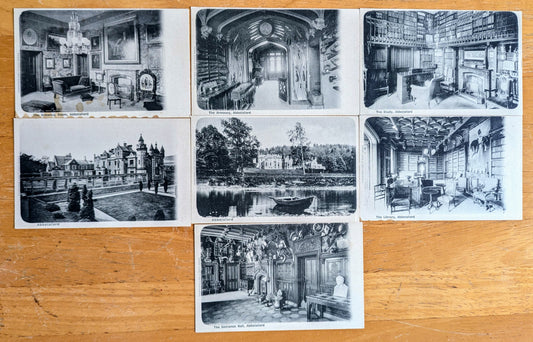 Lot of 7 1900s Abbotsford Scotland Postcards - Valentines Land O' Scott Series - Antique Abbotsford Castle Black and White Postcards