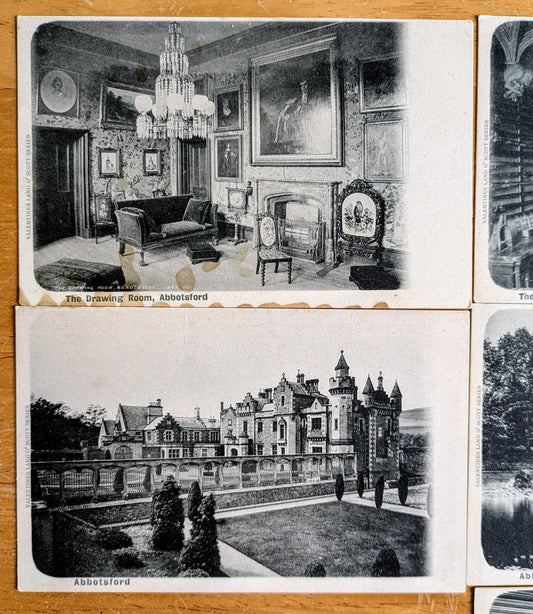 Lot of 7 1900s Abbotsford Scotland Postcards - Valentines Land O' Scott Series - Antique Abbotsford Castle Black and White Postcards