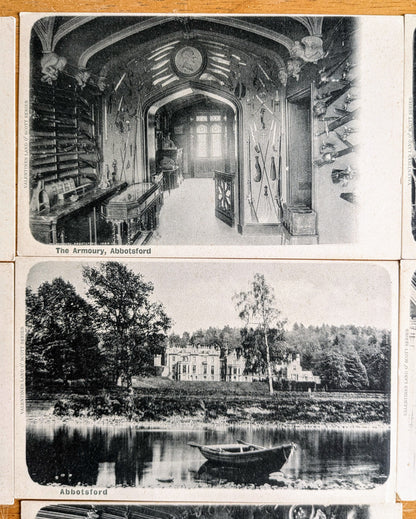 Lot of 7 1900s Abbotsford Scotland Postcards - Valentines Land O' Scott Series - Antique Abbotsford Castle Black and White Postcards