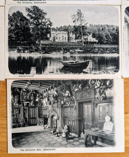 Lot of 7 1900s Abbotsford Scotland Postcards - Valentines Land O' Scott Series - Antique Abbotsford Castle Black and White Postcards