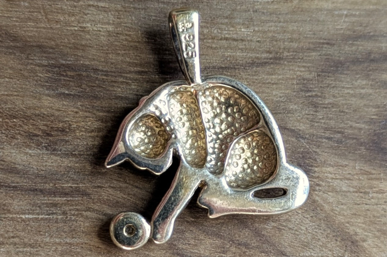 Diamond Accent Danbury Mint Gold Plated Silver Playing Cat Pendant - Stamped and Tested Sterling Silver - Diamond Studded Gold Cat