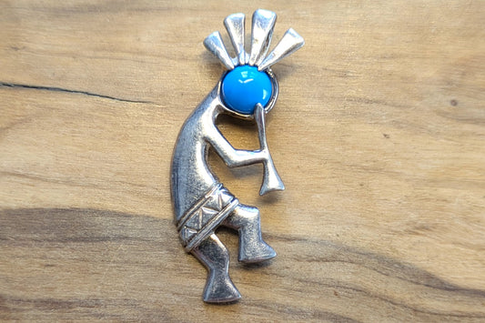 Turquoise Native American Kokopelli Charm - Stamped and Tested Sterling Silver - Rare Native American Deity Jewelry