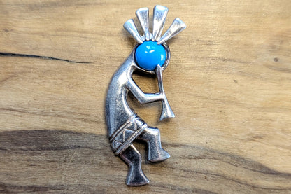 Turquoise Native American Kokopelli Charm - Stamped and Tested Sterling Silver - Rare Native American Deity Jewelry