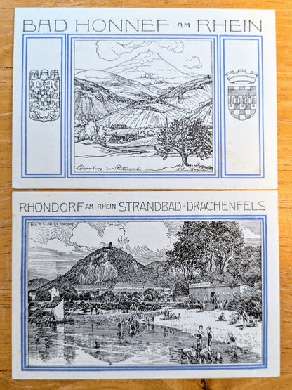 Unique 1921 Bad Honnef Germany 50 & 99 Pfennige Notgeld Set - Prussia State of Rhine - 1921 German Emergency Larger Pfennig Set