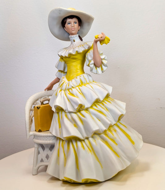 1990 Avon Mrs. Albee Award Porcelain Figurine - Yellow and White Dress - Like New, No Box - Avon Presidents Club Award 1990