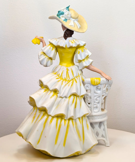 1990 Avon Mrs. Albee Award Porcelain Figurine - Yellow and White Dress - Like New, No Box - Avon Presidents Club Award 1990