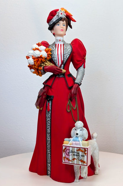 1997 Avon Mrs. Albee Award Porcelain Figurine - Christmas Poodle - Like New, No Box - Avon Presidents Club Award 1997