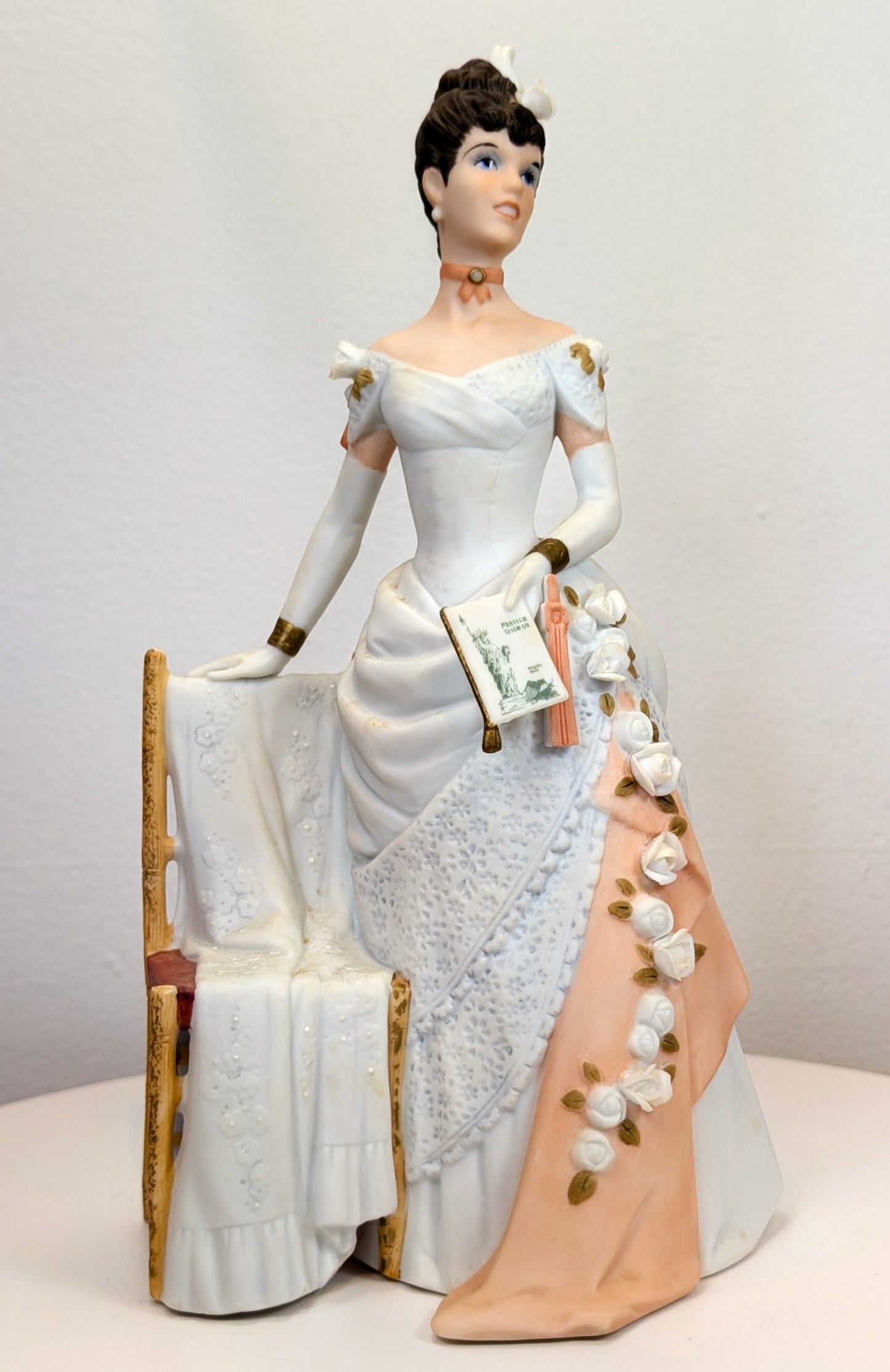 1986 Avon Mrs. Albee Award Porcelain Figurine - White Dress and Chair - Like New, No Box - Avon Presidents Club Award 1986