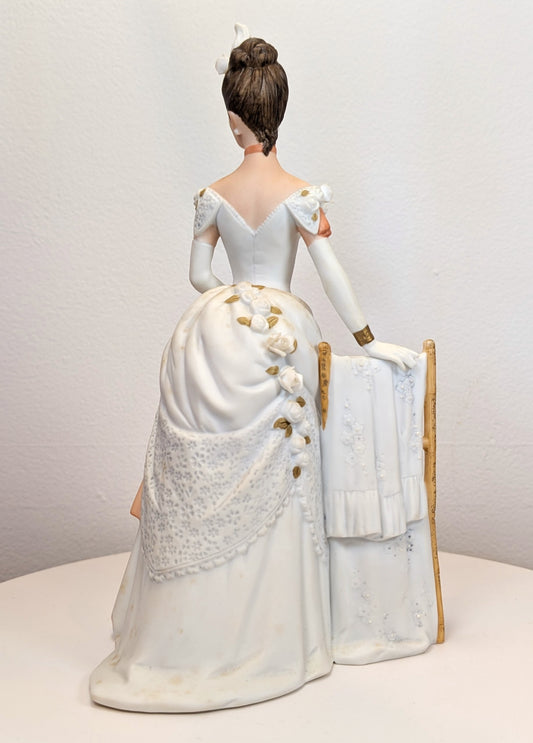 1986 Avon Mrs. Albee Award Porcelain Figurine - White Dress and Chair - Like New, No Box - Avon Presidents Club Award 1986