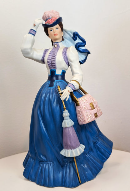 1996 Avon Mrs. Albee Award Porcelain Figurine - Blue and Purple Dress - Like New, No Box - Avon Presidents Club Award 1996