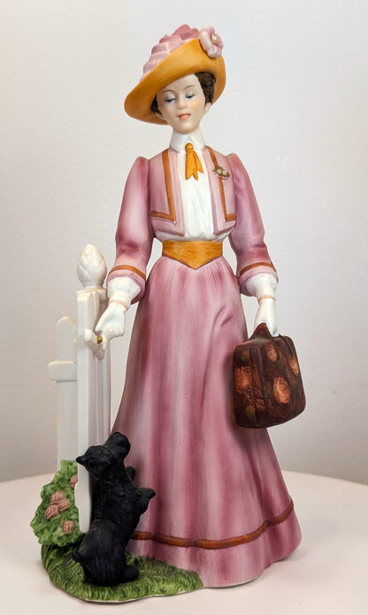 1983 Avon Mrs. Albee Award Porcelain Figurine - Fence and Terrier - Like New, No Box - Avon Presidents Club Award 1983